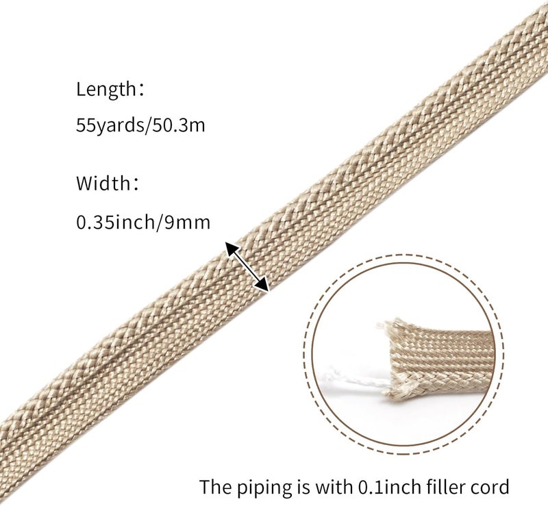 YRCLASYTRIM 0.35inch,(55Yards) Sewing Piping Trim,Shining Polyesterter Cord Trim,for Sewing Clothing,Hometextile, Decoration DIY Crafts Edge Piping Embellishments,30Colour (Light Grey) - Image 2